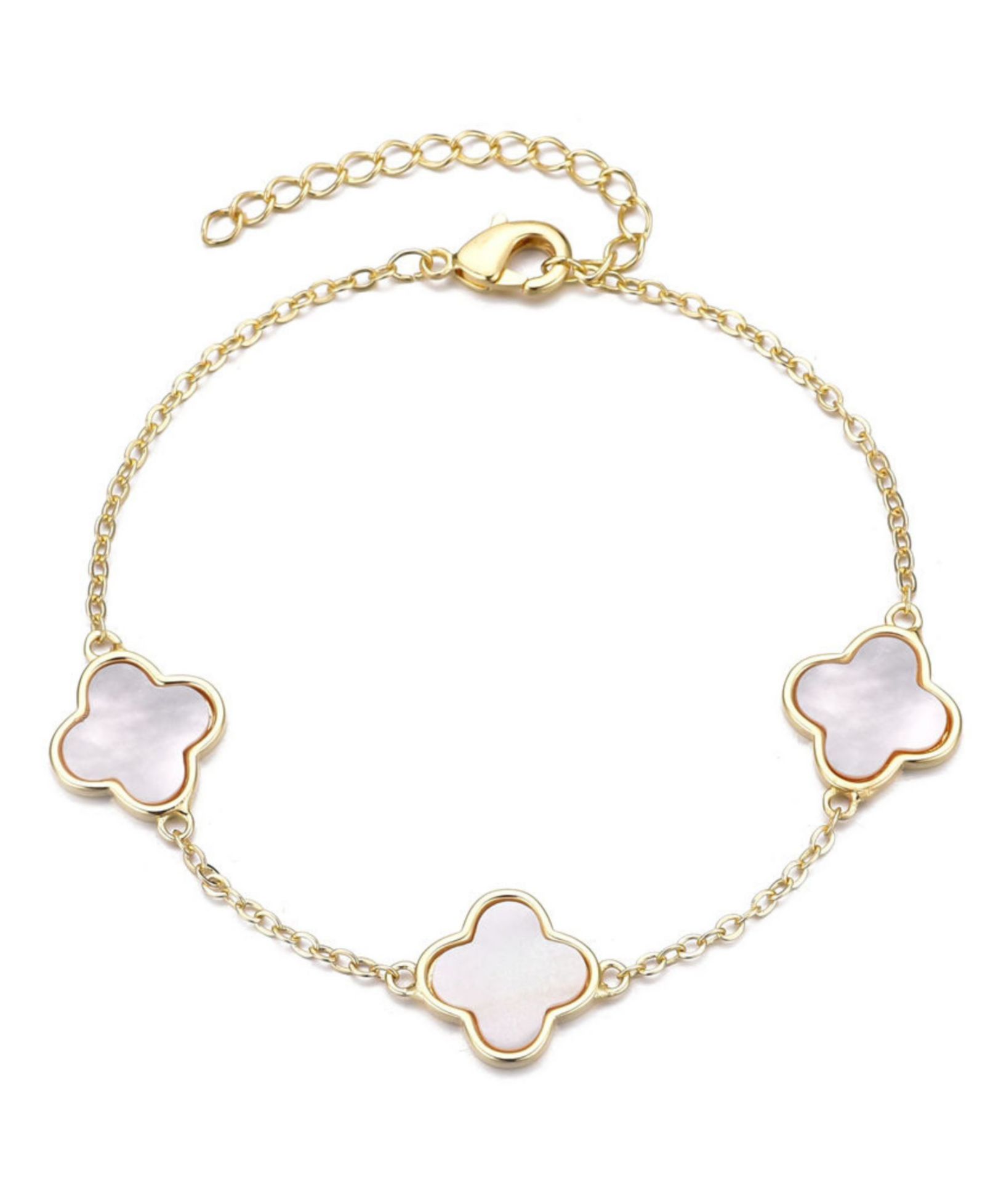 ADORNIA Gold Plated Mother of Pearl Clover Station Bracelet