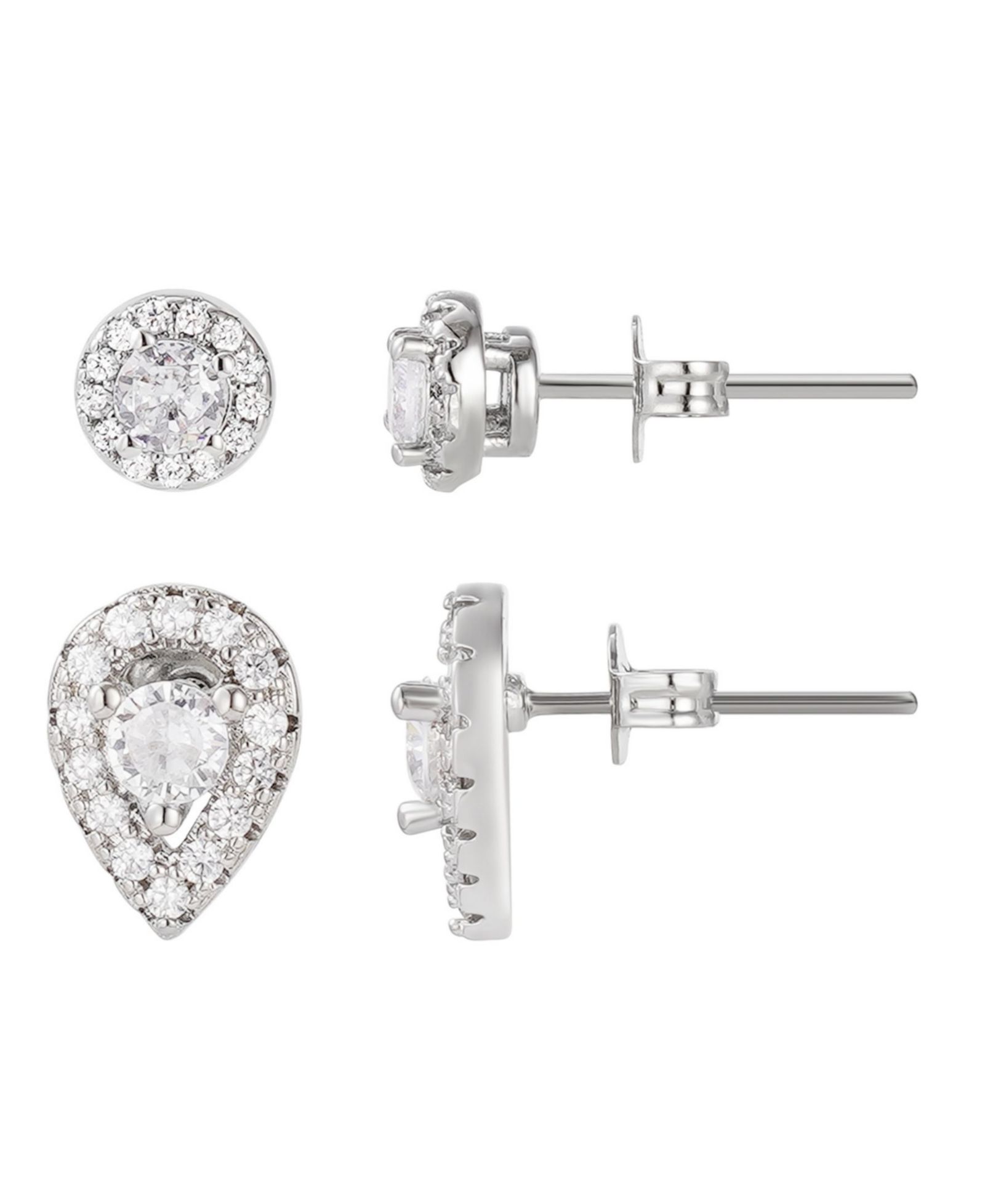 ADORNIA Silver Plated Halo Stud Earrings Set