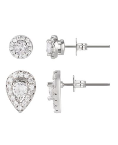 ADORNIA Silver Plated Halo Stud Earrings Set