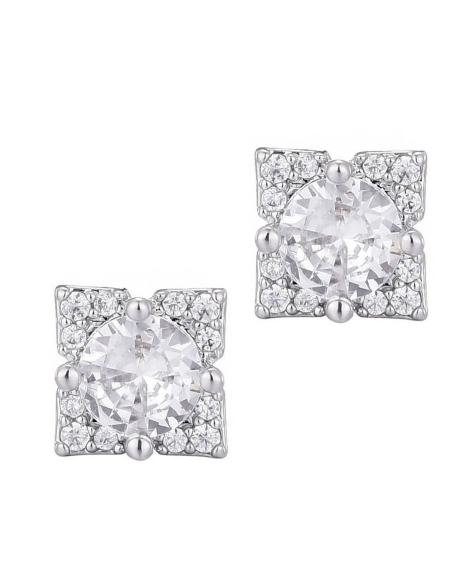 Серьги-гвоздики ADORNIA Silver Plated Cubic Zirconia Flower-Shaped Halo