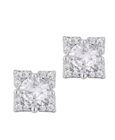 Серьги-гвоздики ADORNIA Silver Plated Cubic Zirconia Flower-Shaped Halo