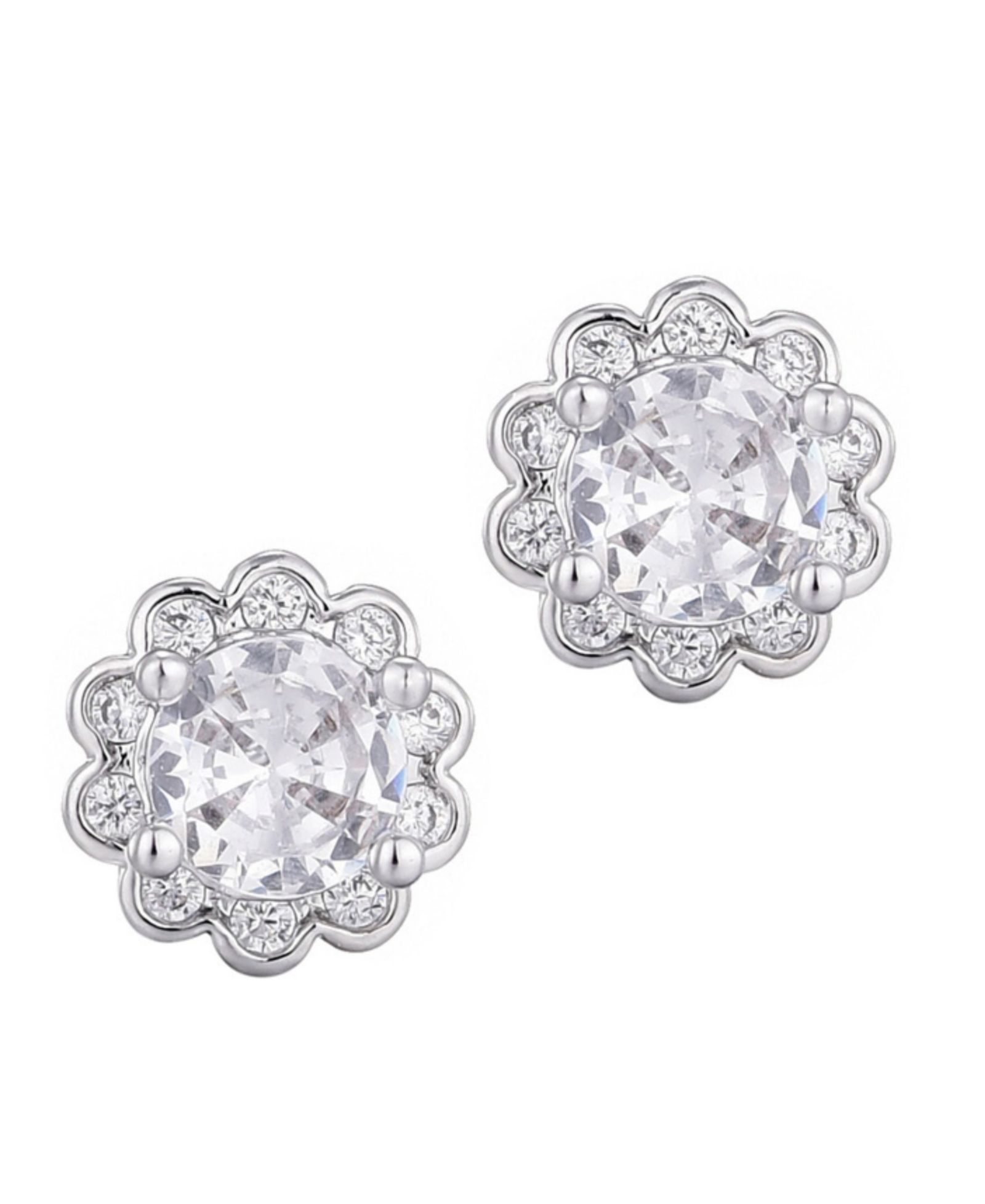 ADORNIA серьги-гвоздики с цветочным ореолом из серебра и кубического циркония