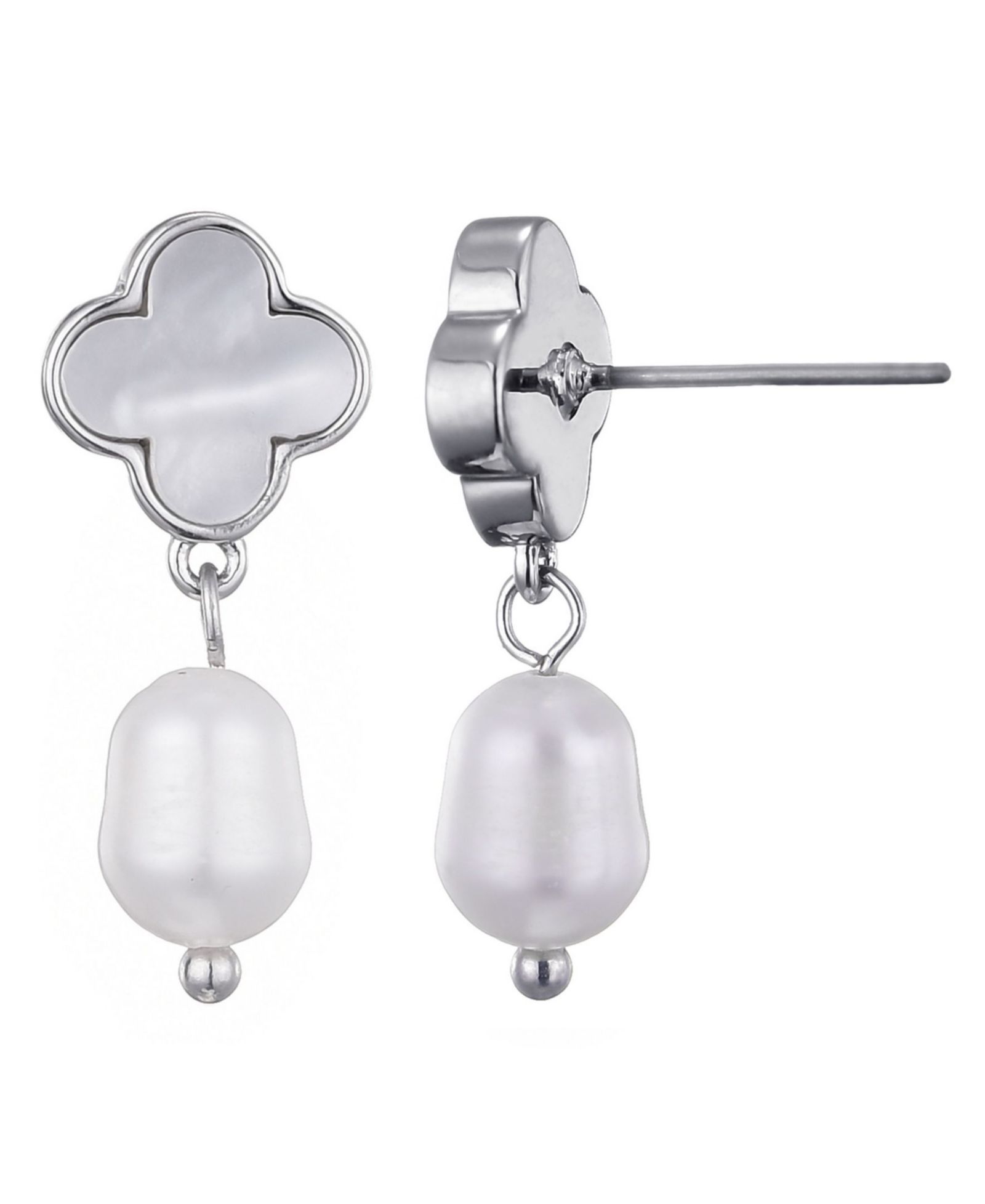 ADORNIA Silver Plated Freshwater Pearl Clover Drop Earrings
