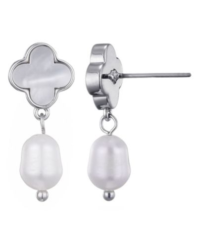 ADORNIA Silver Plated Freshwater Pearl Clover Drop Earrings