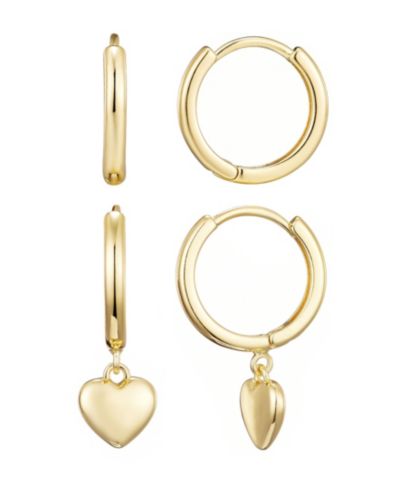 ADORNIA Gold Plated Heart Huggie Earring Set