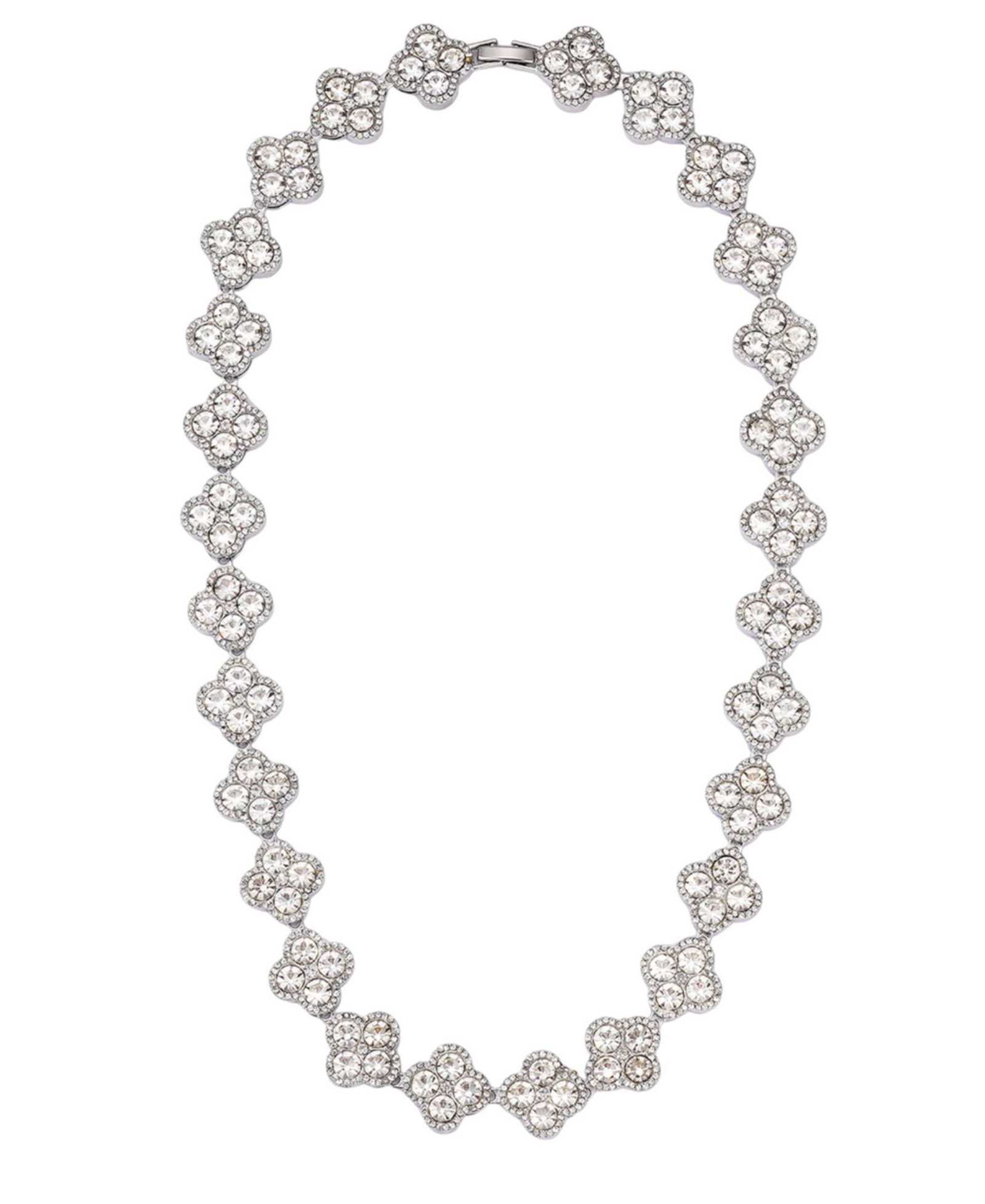 ADORNIA Silver Crystal Clover Link Chain Necklace