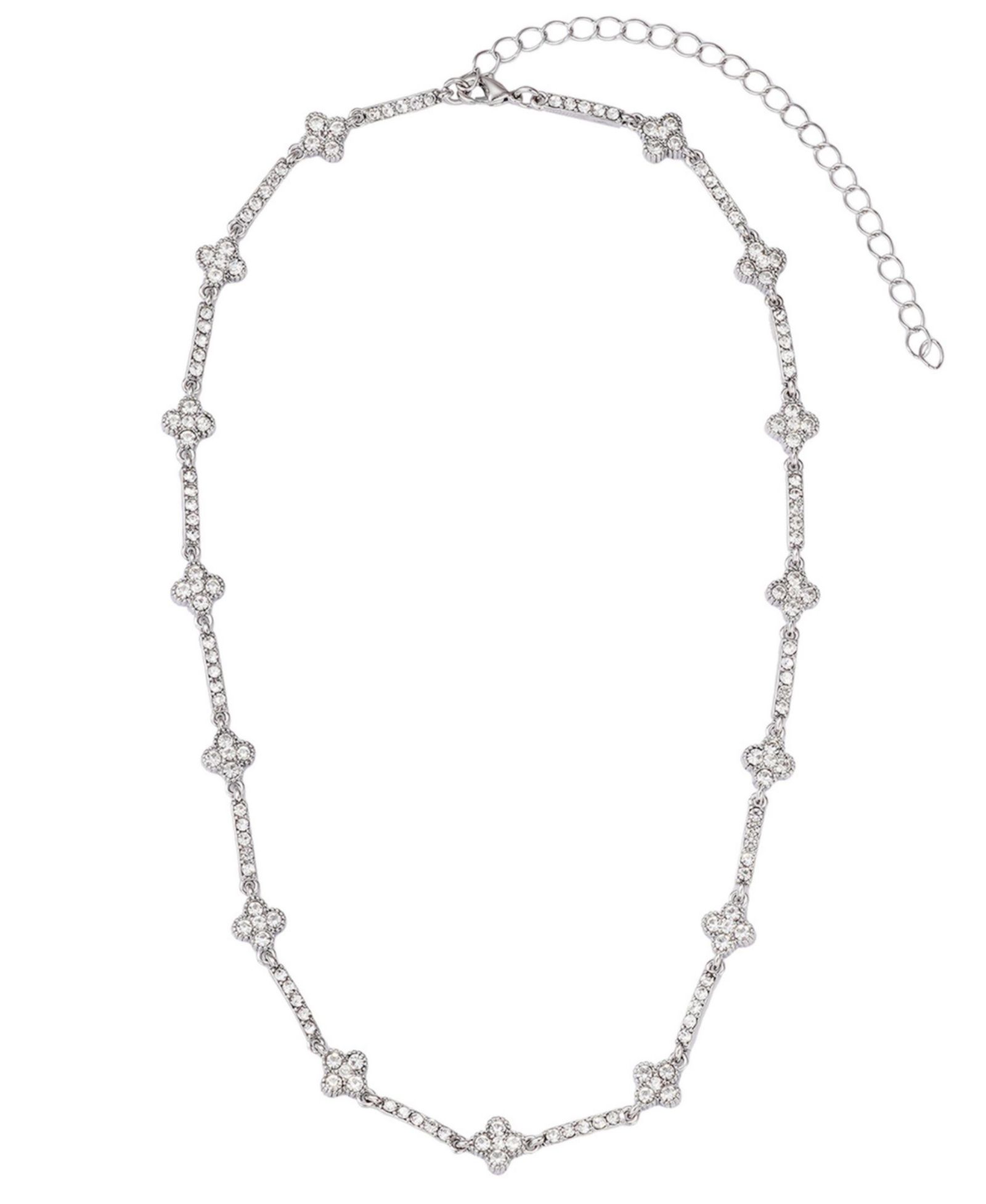 ADORNIA Silver Crystal Clover Tennis Necklace