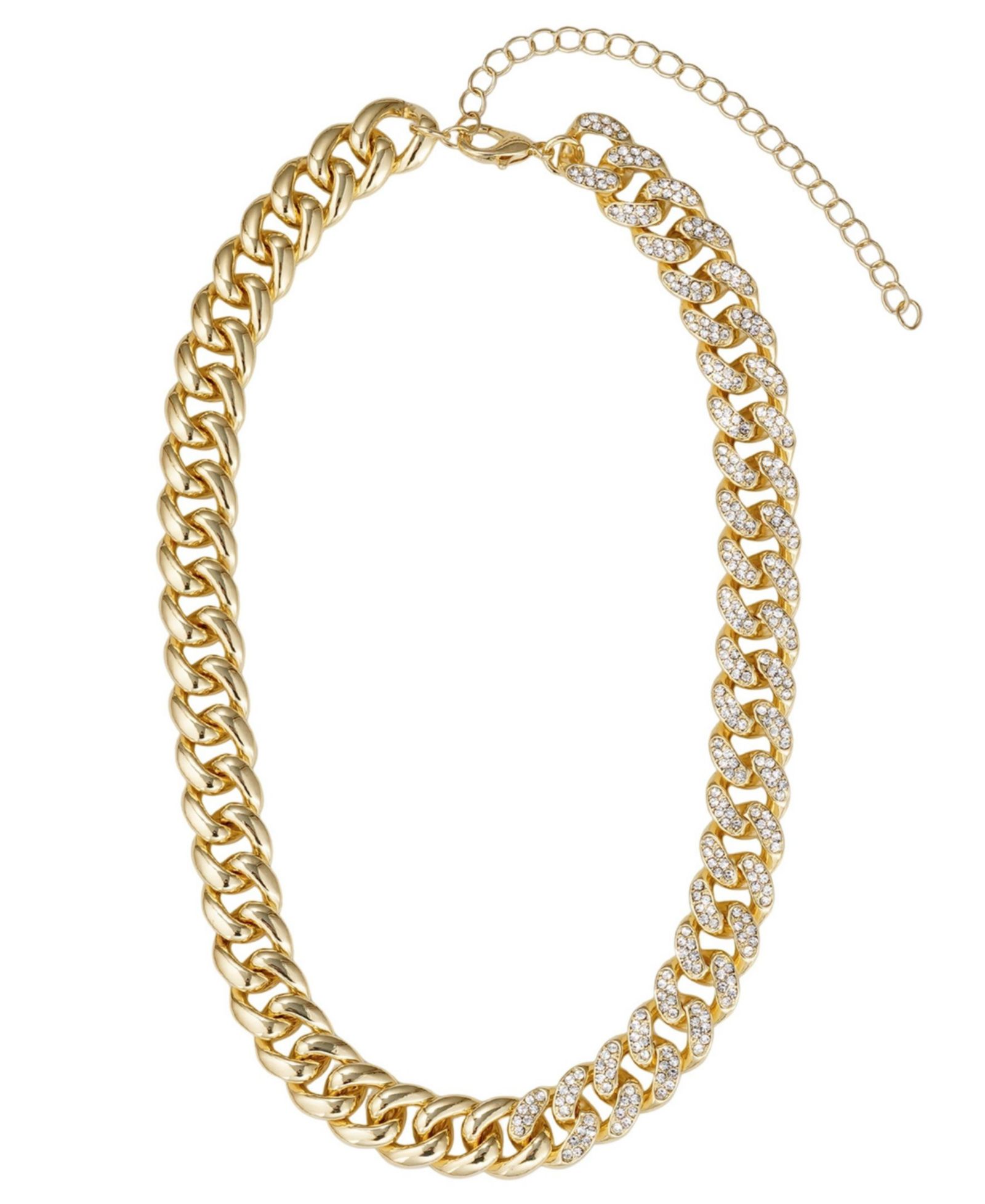 ADORNIA Gold Crystal Half Curb Chain Necklace