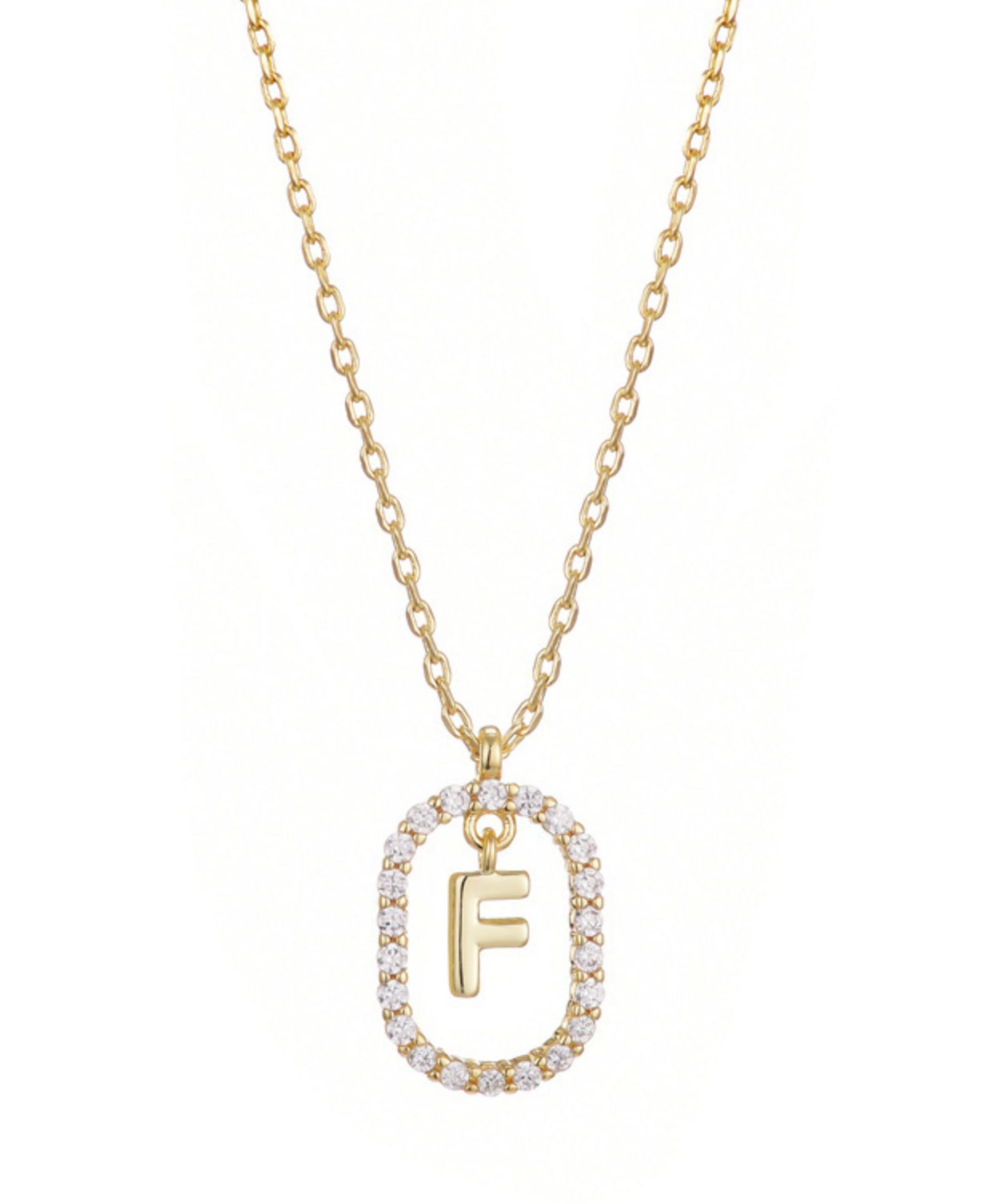 ADORNIA Gold Plated Cubic Zirconia Floating Letter Frame Necklace