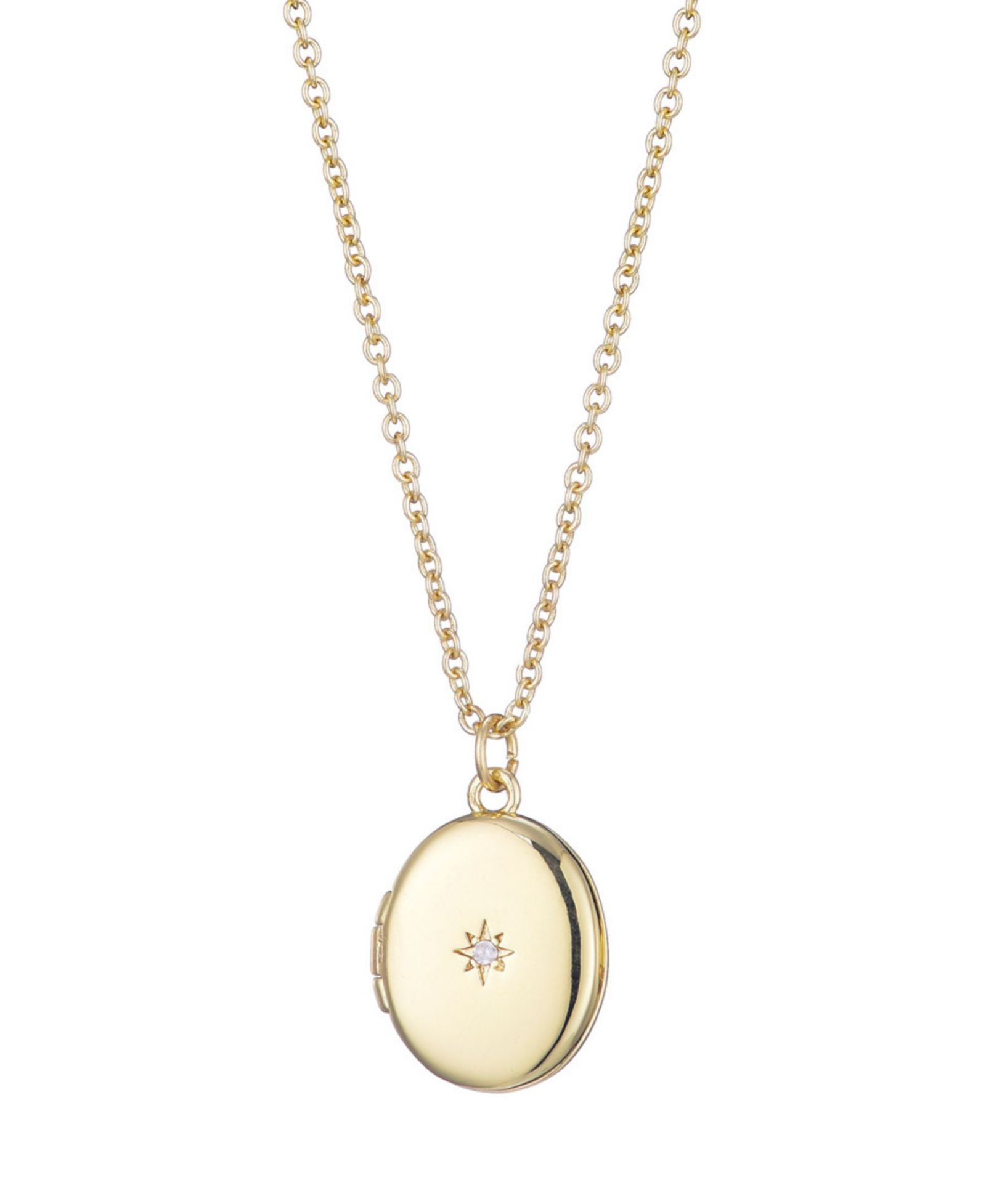 ADORNIA Gold Cubic Zirconia Oval Locket Starburst Necklace
