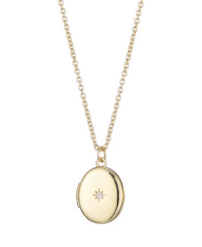 ADORNIA Gold Cubic Zirconia Oval Locket Starburst Necklace