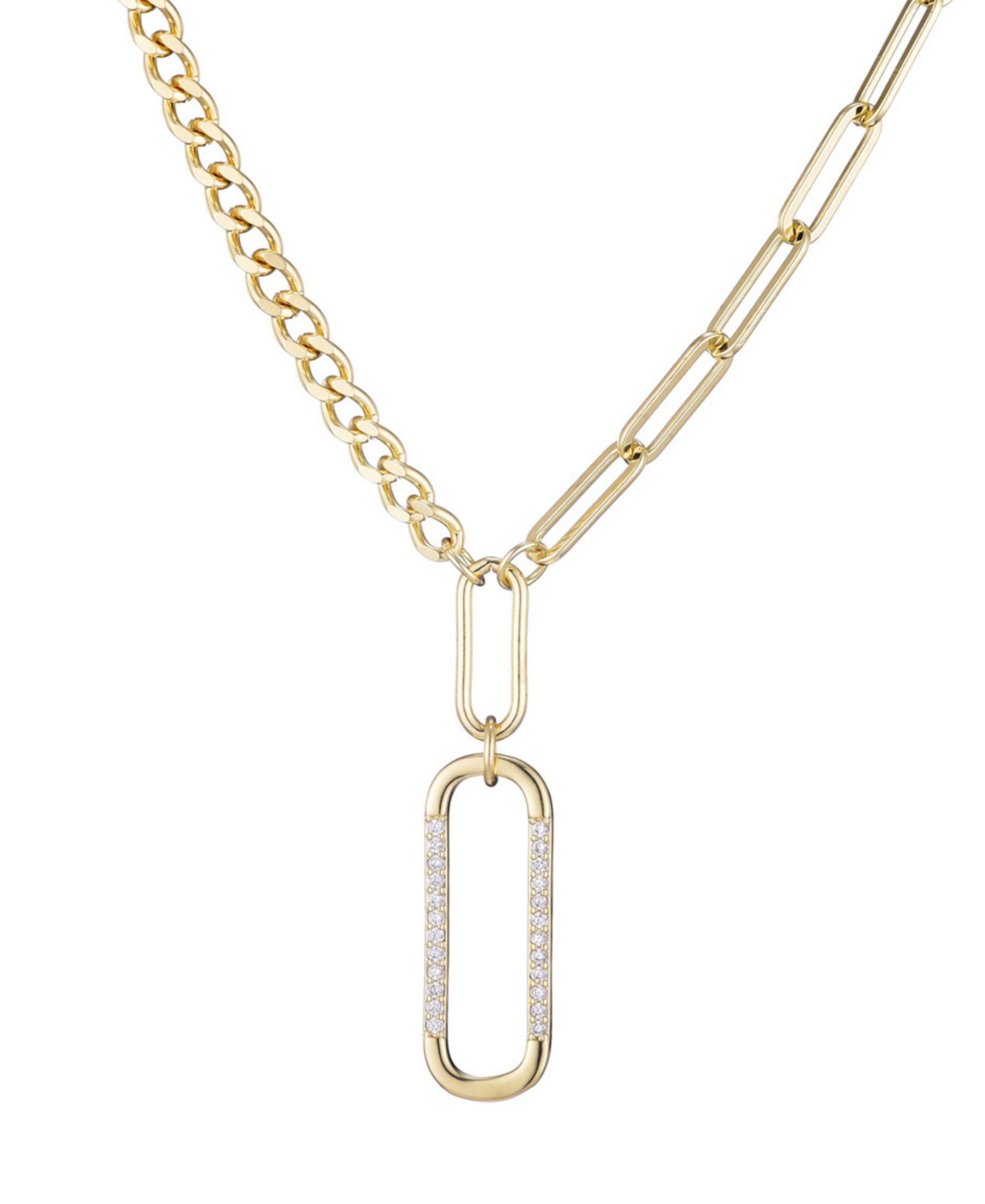 Колье ADORNIA Gold Cubic Zirconia Mixed Chain Oval Pendant