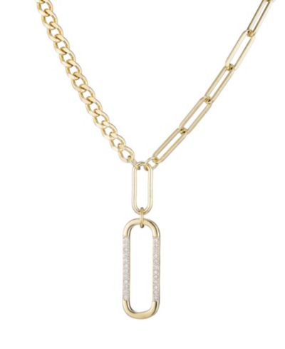 ADORNIA Gold Cubic Zirconia Mixed Chain Oval Pendant Necklace