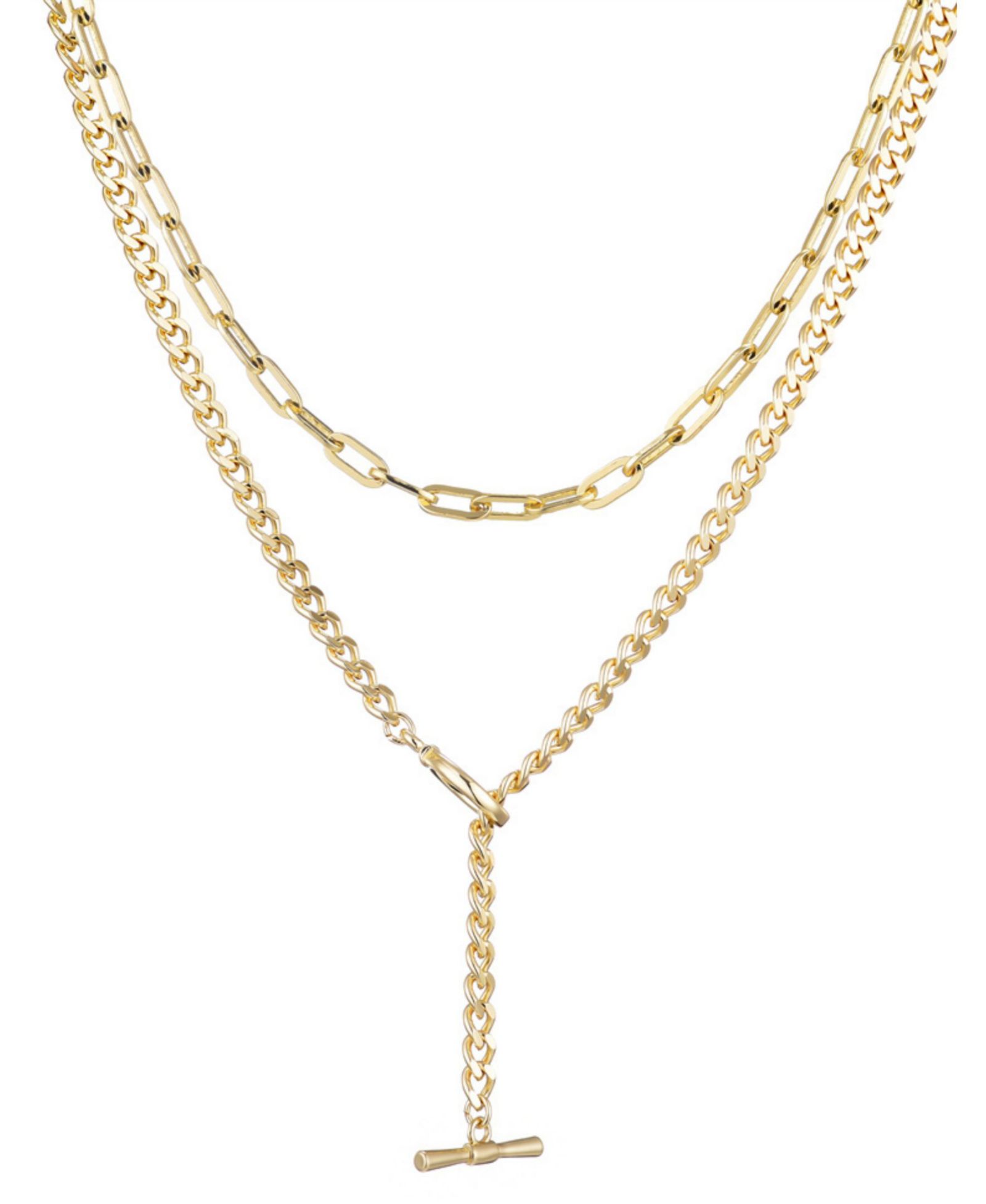ADORNIA Gold Toggle and Paperclip Set of Two Necklaces