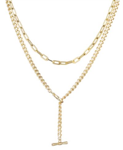 ADORNIA Gold Toggle and Paperclip Set of Two Necklaces