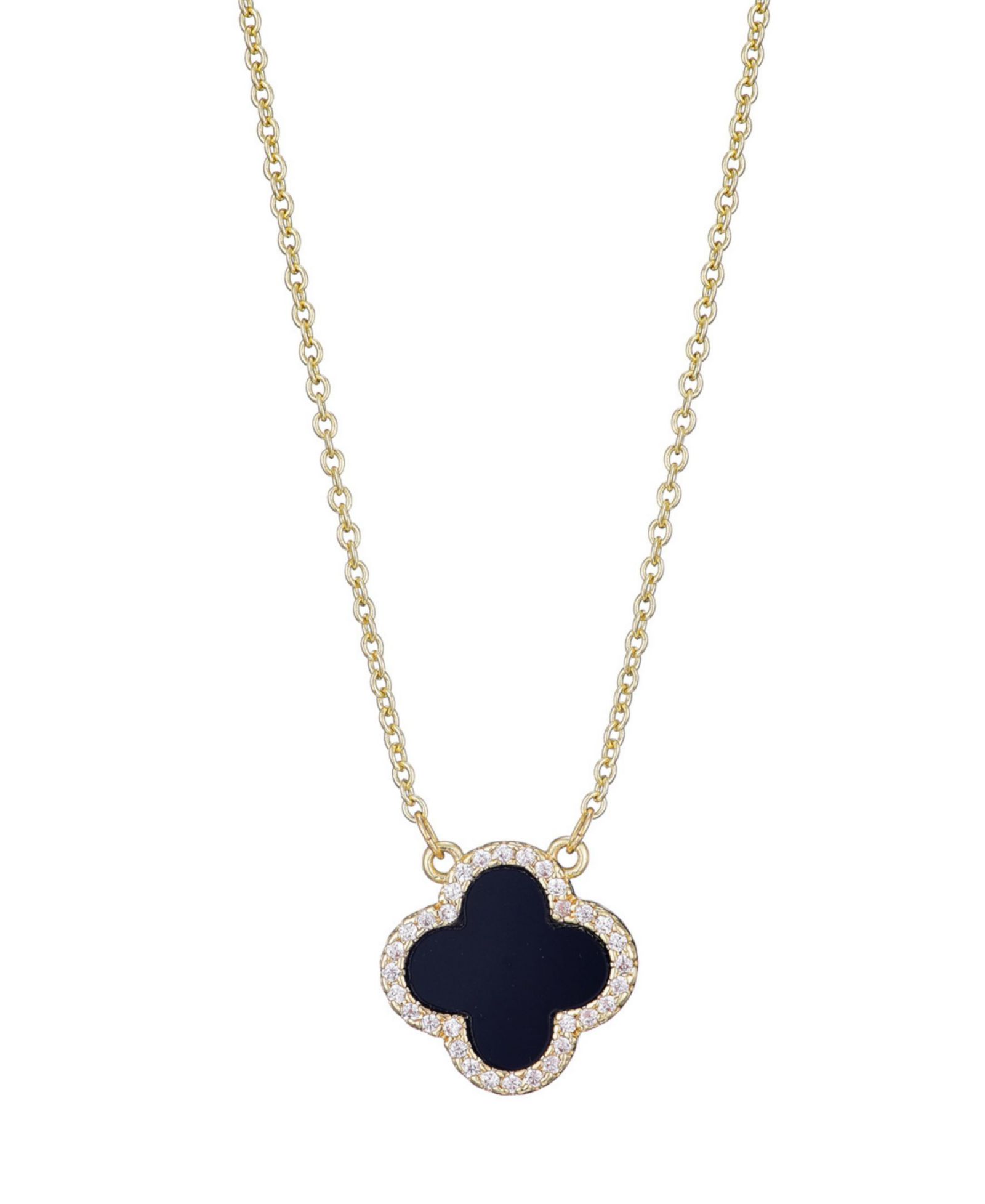 ADORNIA Gold Cubic Zirconia Black Clover Necklace