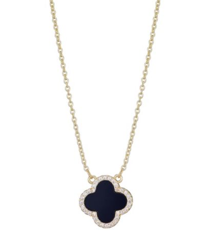 ADORNIA Gold Cubic Zirconia Black Clover Necklace