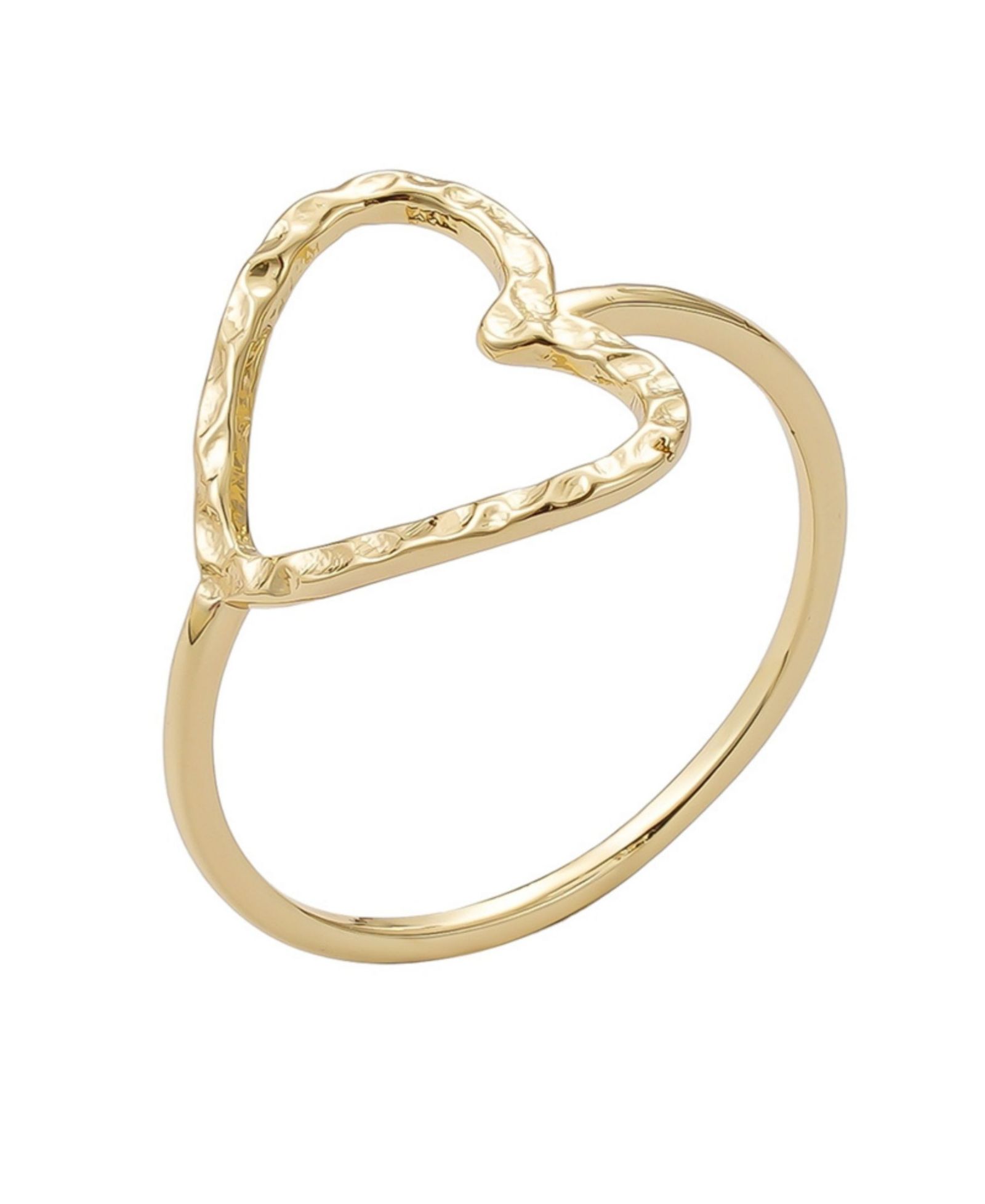 ADORNIA Gold Plated Hammered Open Heart Ring