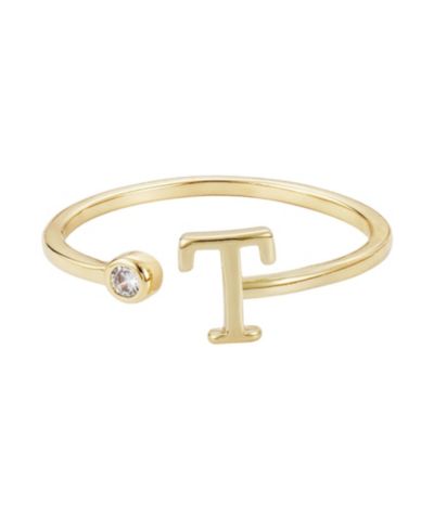 ADORNIA Gold Adjustable Cubic Zirconia Initial Ring