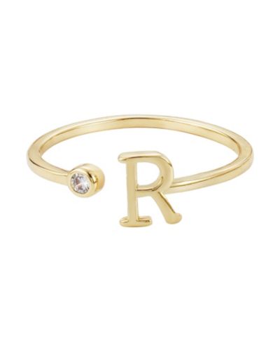 ADORNIA Gold Adjustable Cubic Zirconia Initial Ring