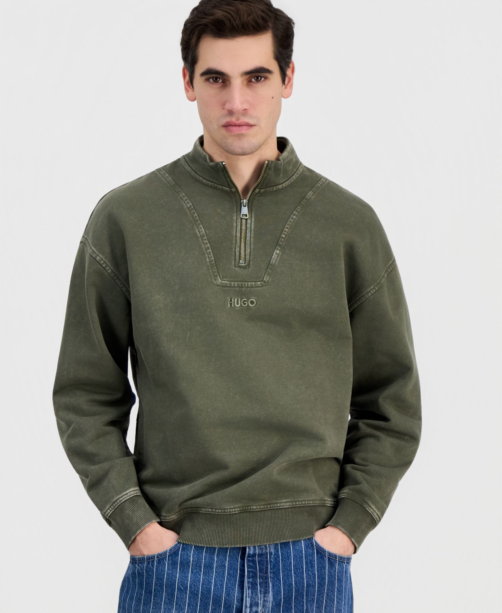 Мужской джемпер Hugo by Hugo Boss Distressed Logo Quarter-Zip