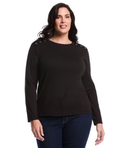 Rafaella Plus Size Laced Crew Neck Long Sleeve Top