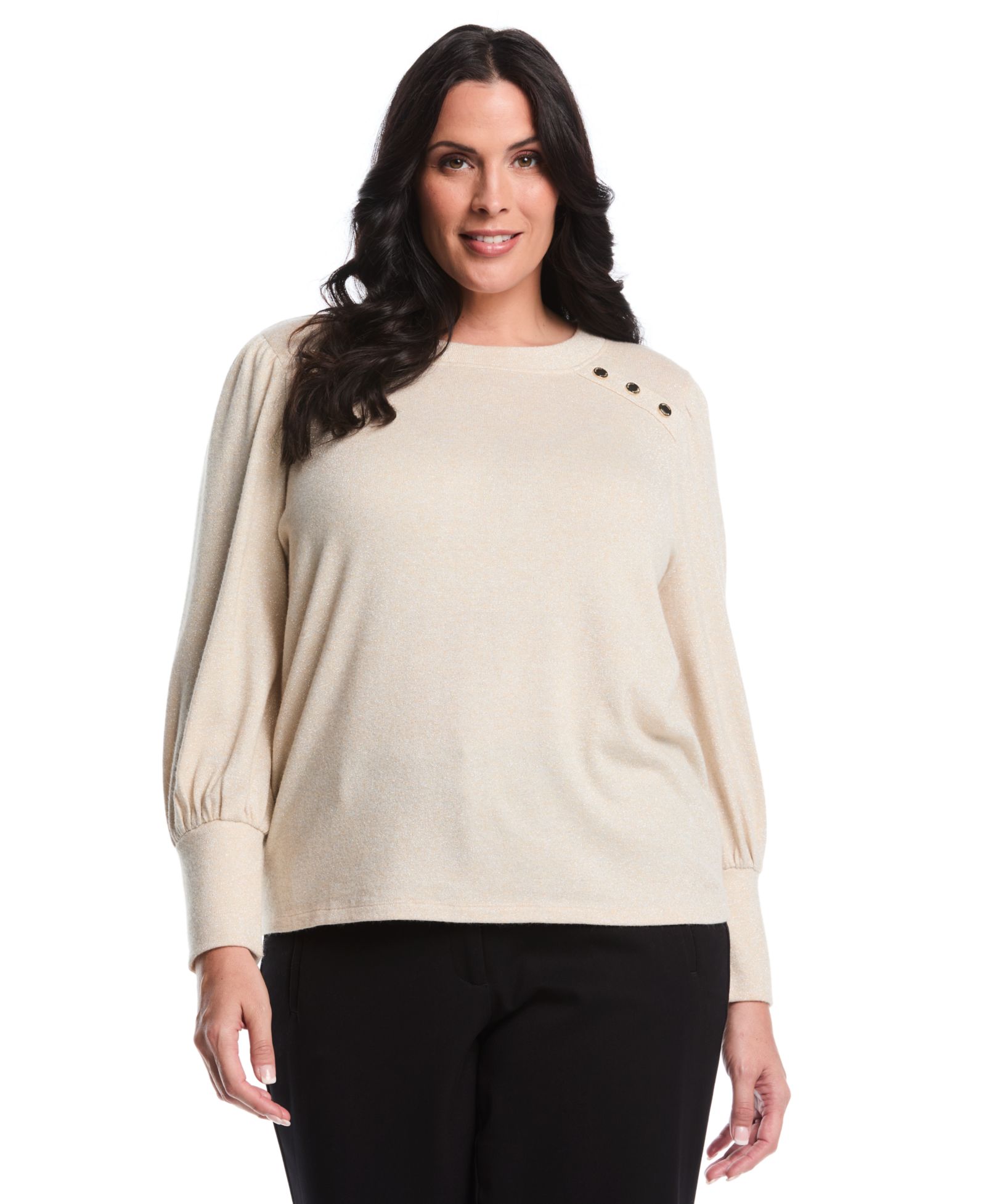 Rafaella Plus Size Металлическое топ-худи с длинным рукавом
