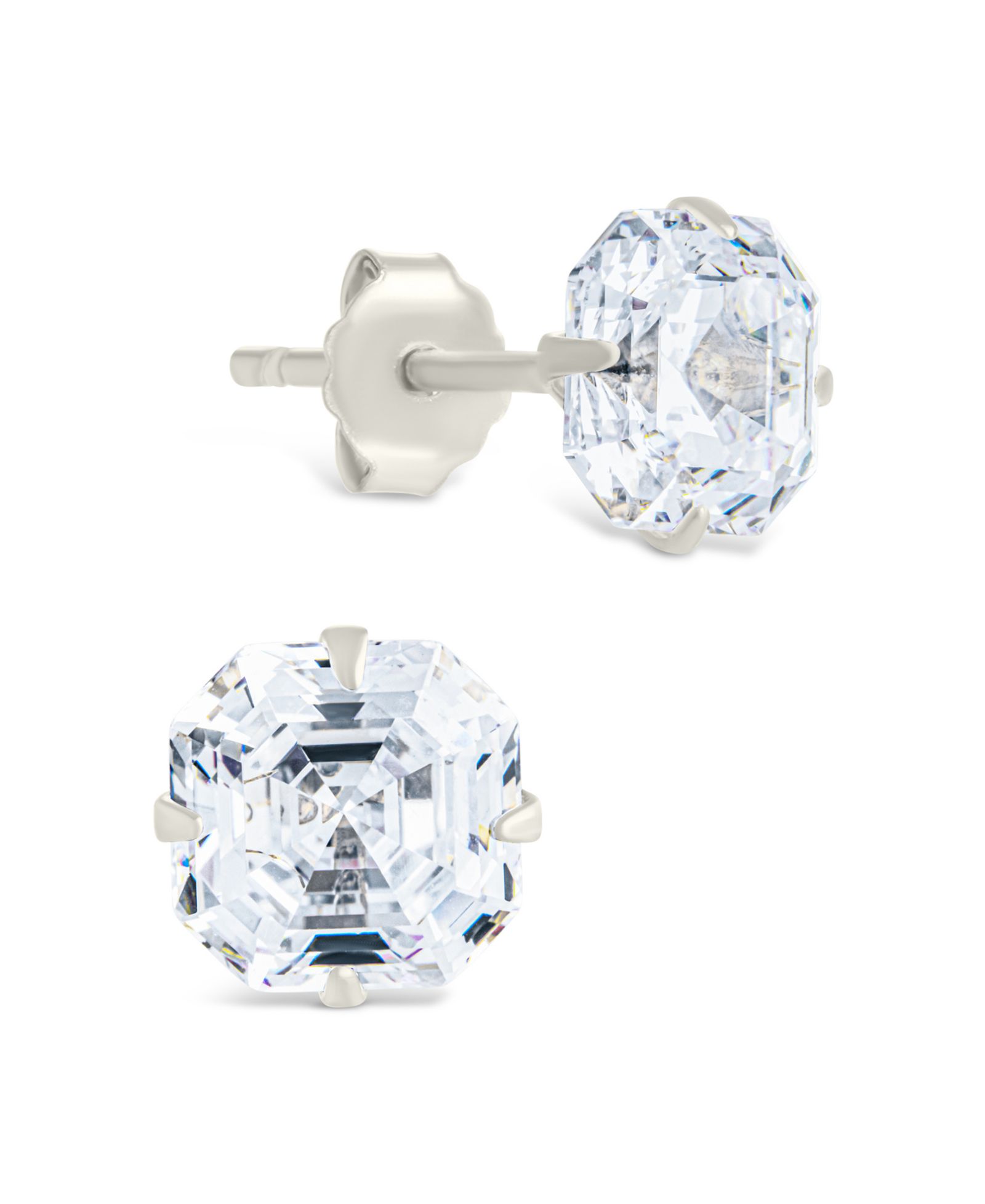 Серьги-гвоздики Sterling Forever Sterling Silver Asscher Cut Prong Set Stud