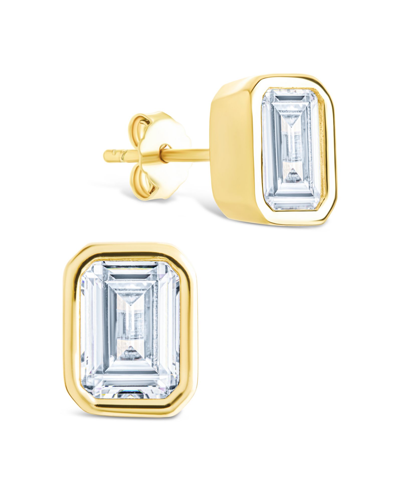 Sterling Forever Sterling Silver Emerald Cut Bezel Set Stud Earrings