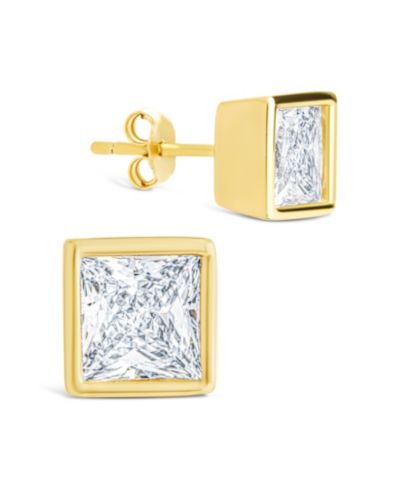Sterling Forever Sterling Silver Princess Cut Bezel Set Stud Earrings