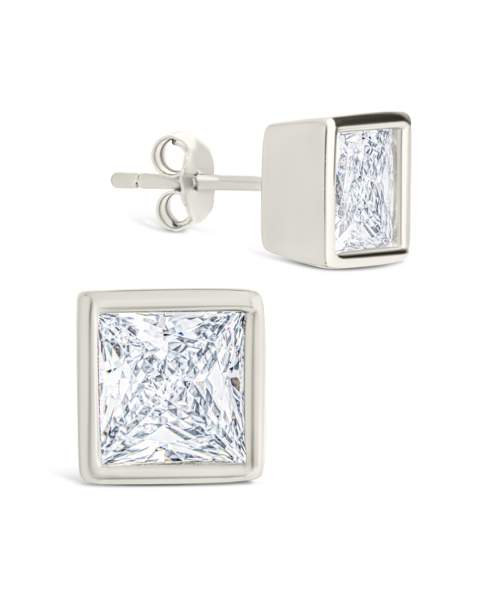 Sterling Forever Sterling Silver Princess Cut Bezel Set Stud Earrings