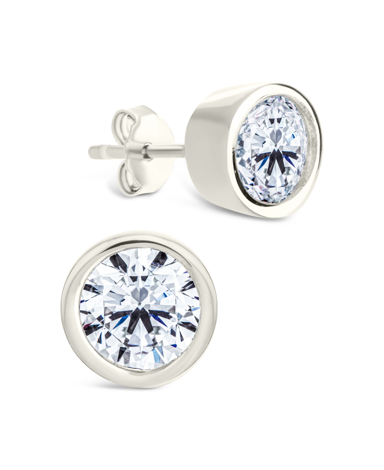 Sterling Forever Sterling Silver Round Cut Bezel Set Stud Earrings
