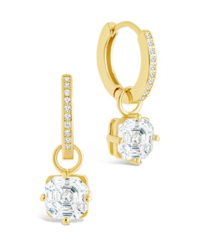 Sterling Forever серьги-кольца с подвесками Augusta Asscher Cut CZ, стерлинговое серебро
