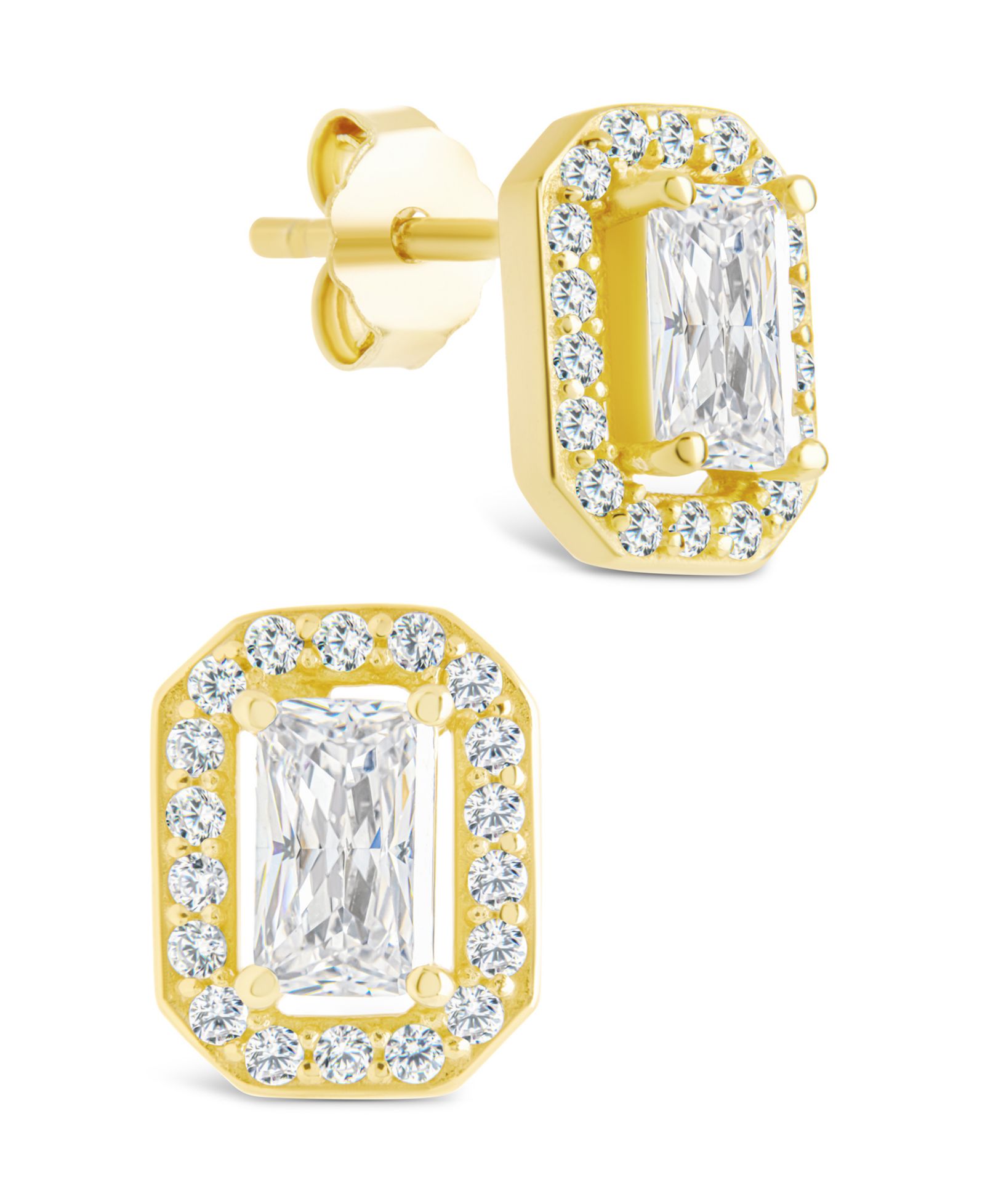 Серьги Sterling Forever из стерлингового серебра с изумрудной огранкой и бриллиантовым ореолом