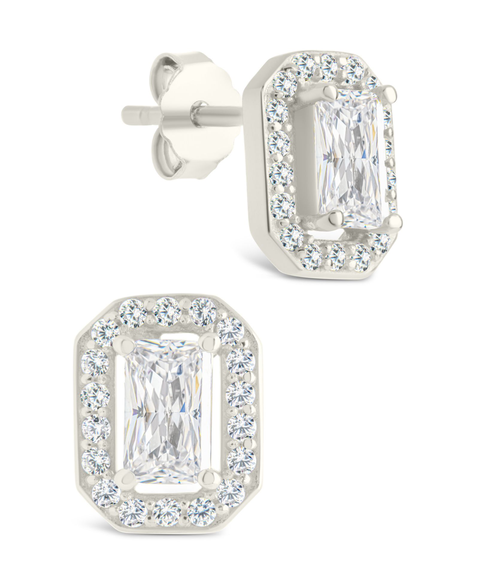 Sterling Forever Sterling Silver Emerald Cut Brilliant Halo Studs
