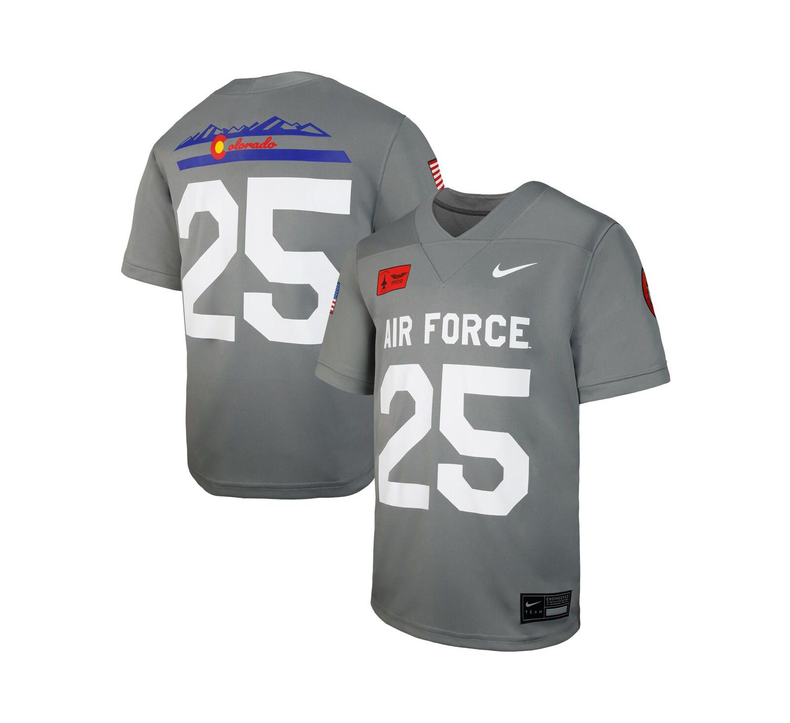 Джерси Nike Big Boys and Girls 25 Gray Air Force Falcons APLS Fighting Falcon Collection