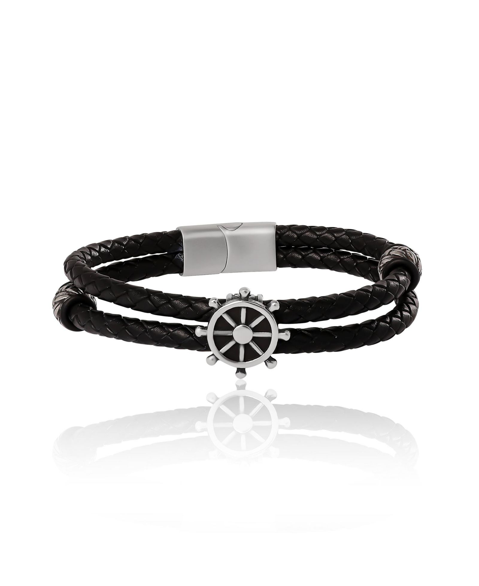 Lucky Brand Mens Nautical Wheel Black Braided Bracelet