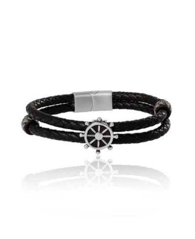 Lucky Brand Mens Nautical Wheel Black Braided Bracelet