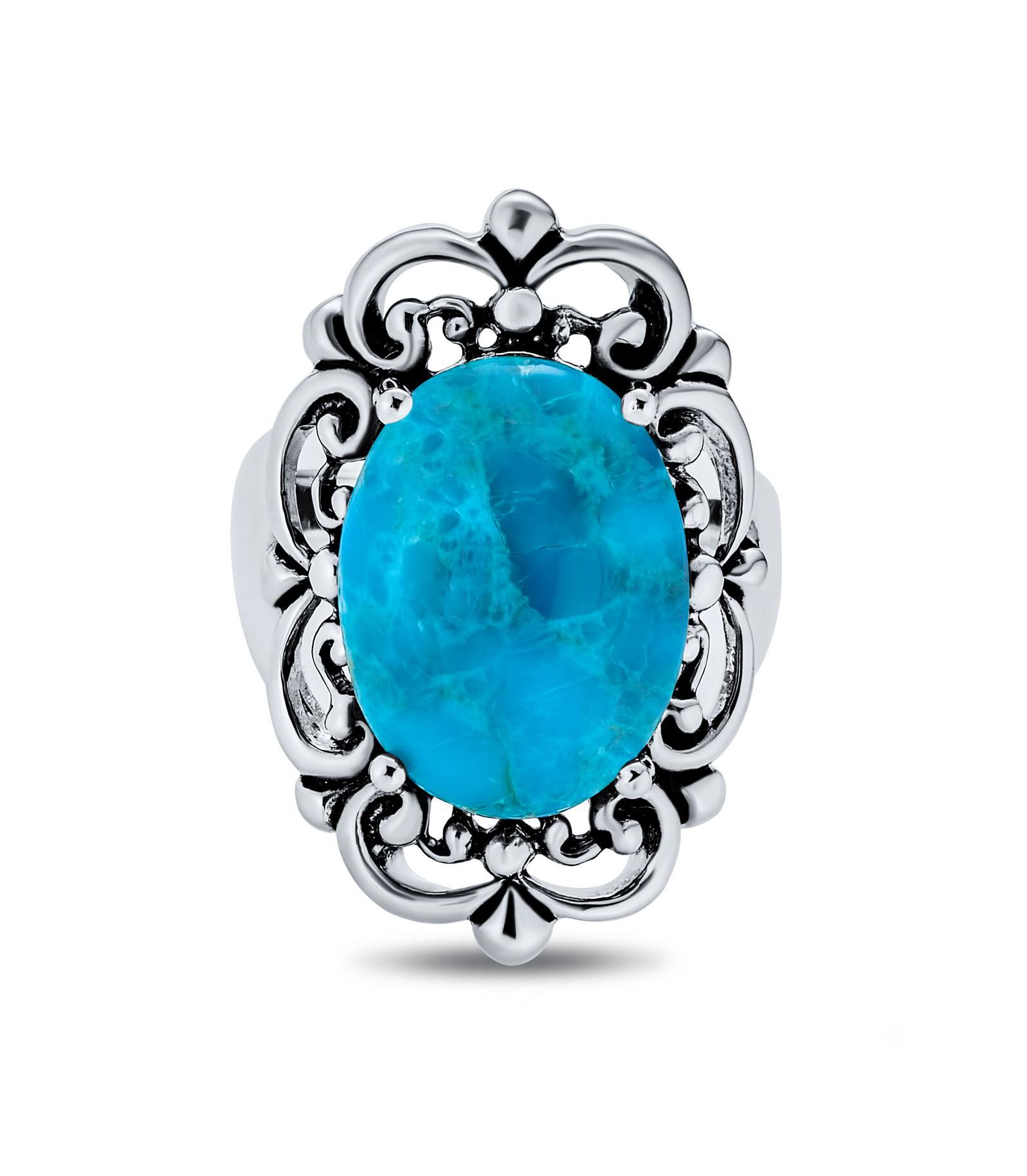 Массивное кольцо Bling Jewelry в западном стиле с филигранью, овальный кабошон, полное покрытие пальца, черненое серебро