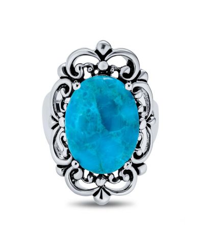 Массивное кольцо Bling Jewelry в западном стиле с филигранью, овальный кабошон, полное покрытие пальца, черненое серебро