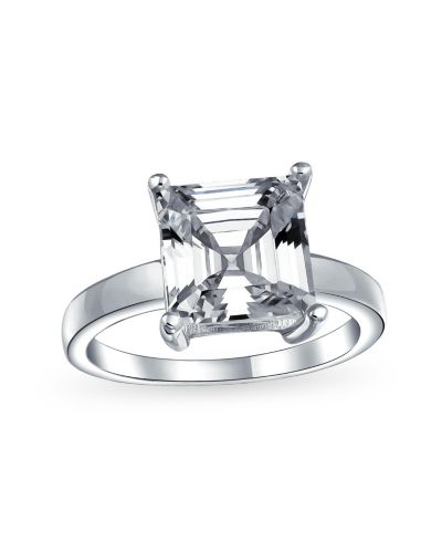 Bling Jewelry Classic 3CT CZ Square Asscher Cut Cubic Zirconia Solitaire Engagement Ring .925 Sterling Silver