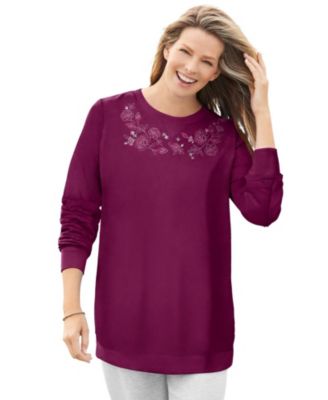 Deep claret floral embroidery