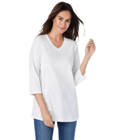 Женская футболка Woman Within Perfect Three-Quarter Sleeve V-Neck Tee