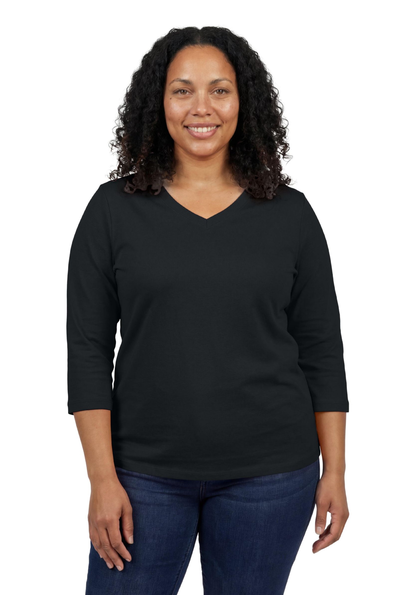 Woman Within Women's Within Perfect Three-Quarter Sleeve V-Neck Tee