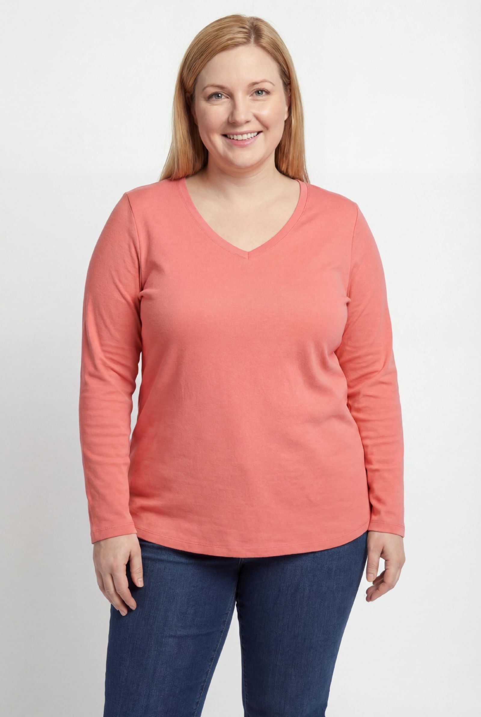 Woman Within Plus Size Perfect Long-Sleeve V-Neck Tee