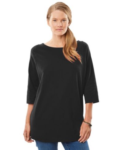 Футболка Woman Within Plus Size Perfect Three-Quarter Sleeve Boatneck