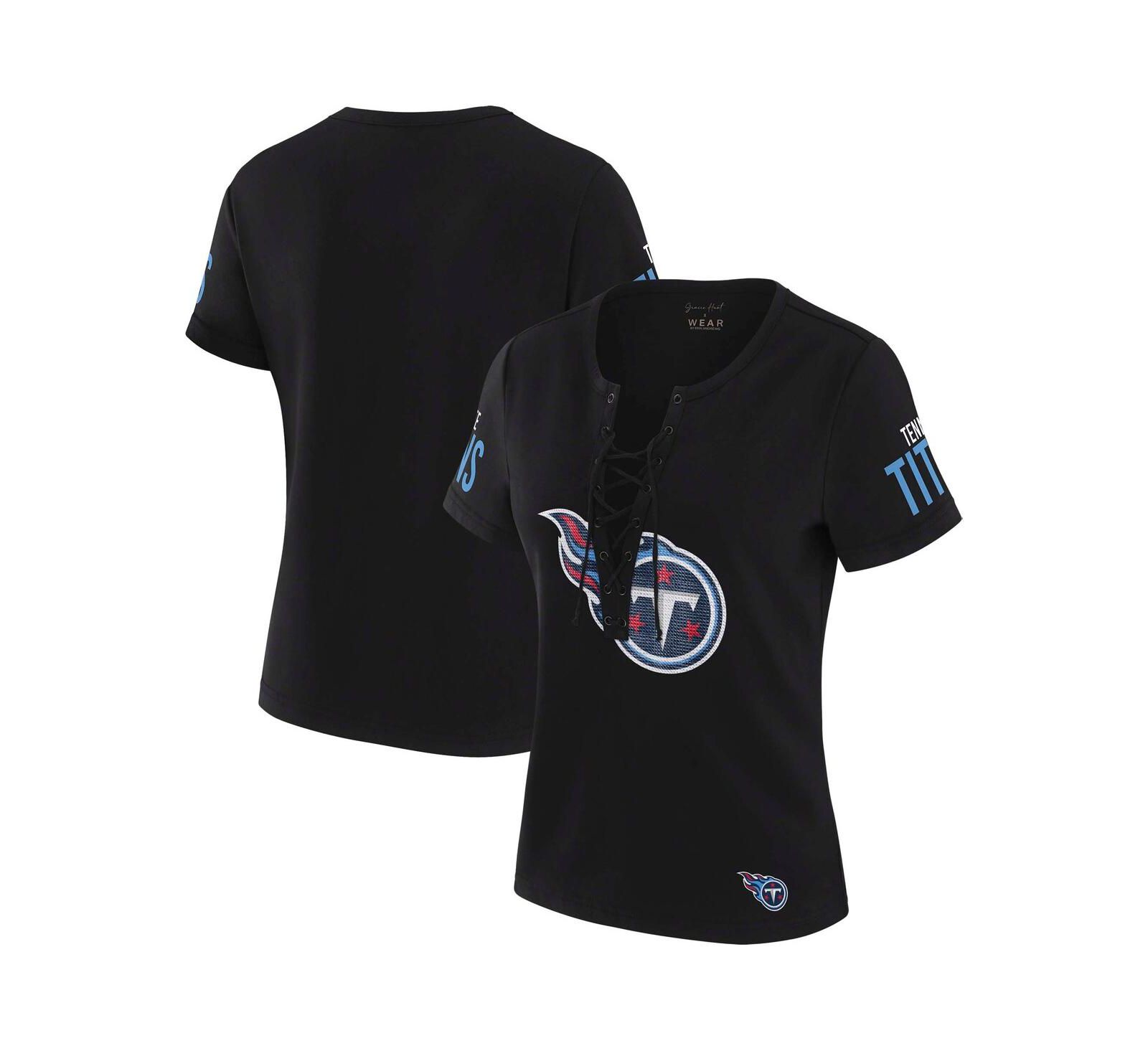 Футболка WEAR by Erin Andrews Women's x Gracie Hunt Black Tennessee Titans Draft Me Lace-Up