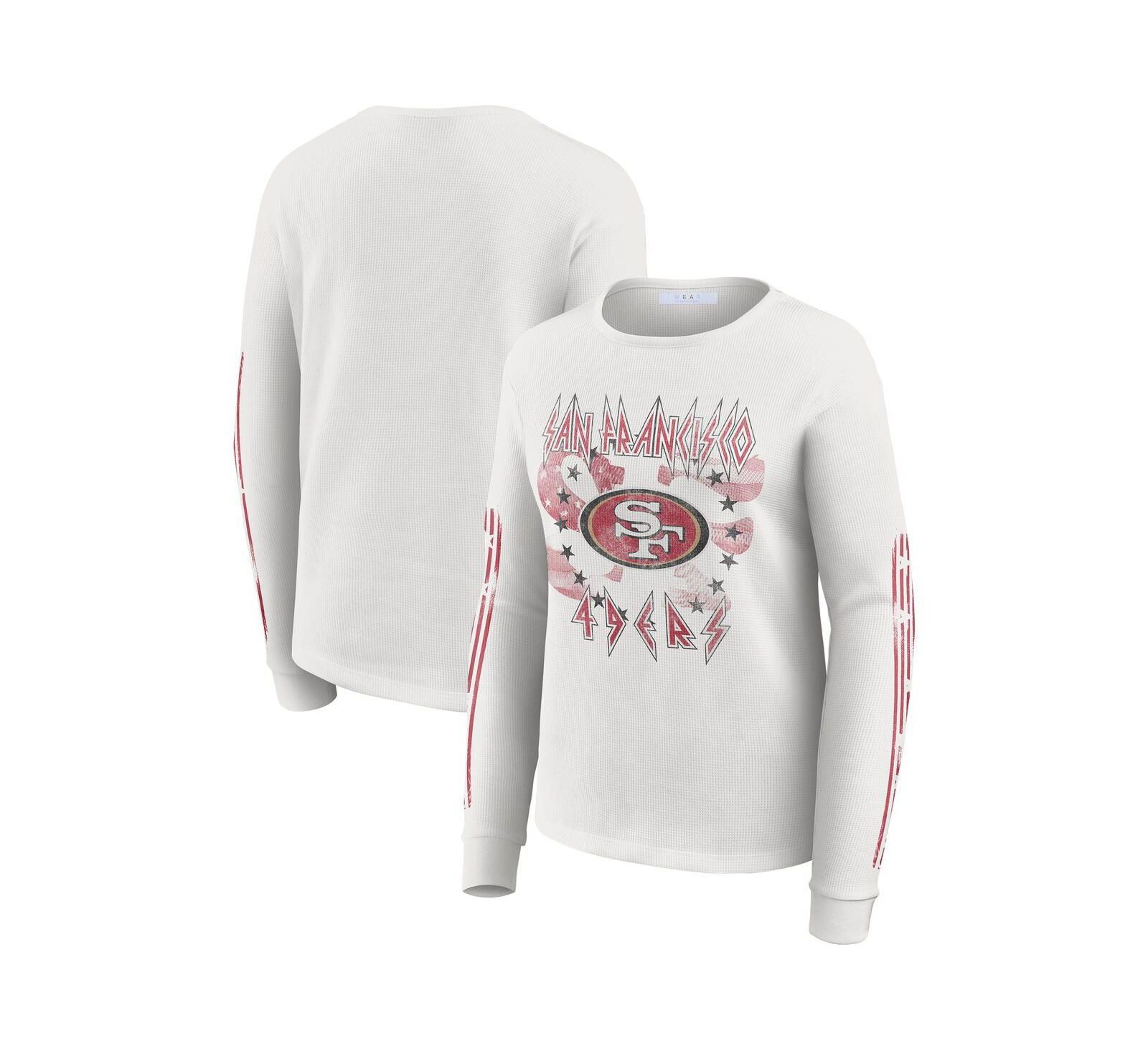 Женская белая футболка WEAR by Erin Andrews San Francisco 49ers Graphic Waffle Long-Sleeve