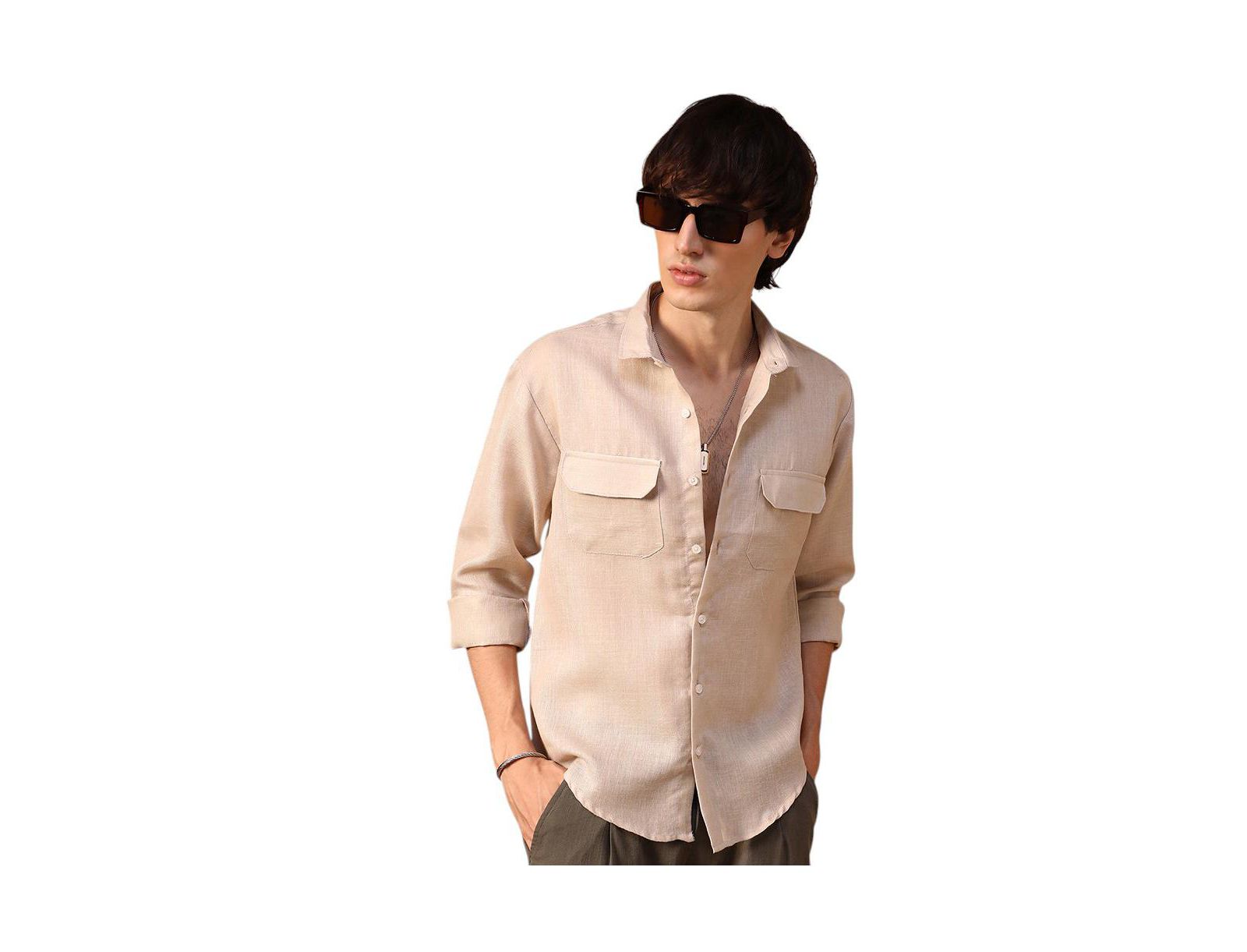 Мужская рубашка Campus Sutra Khaki Beige Solid Utility