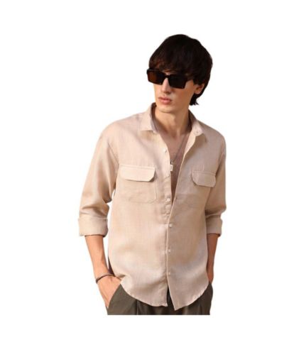 Campus Sutra Men's Khaki Beige Solid Utility Shirt